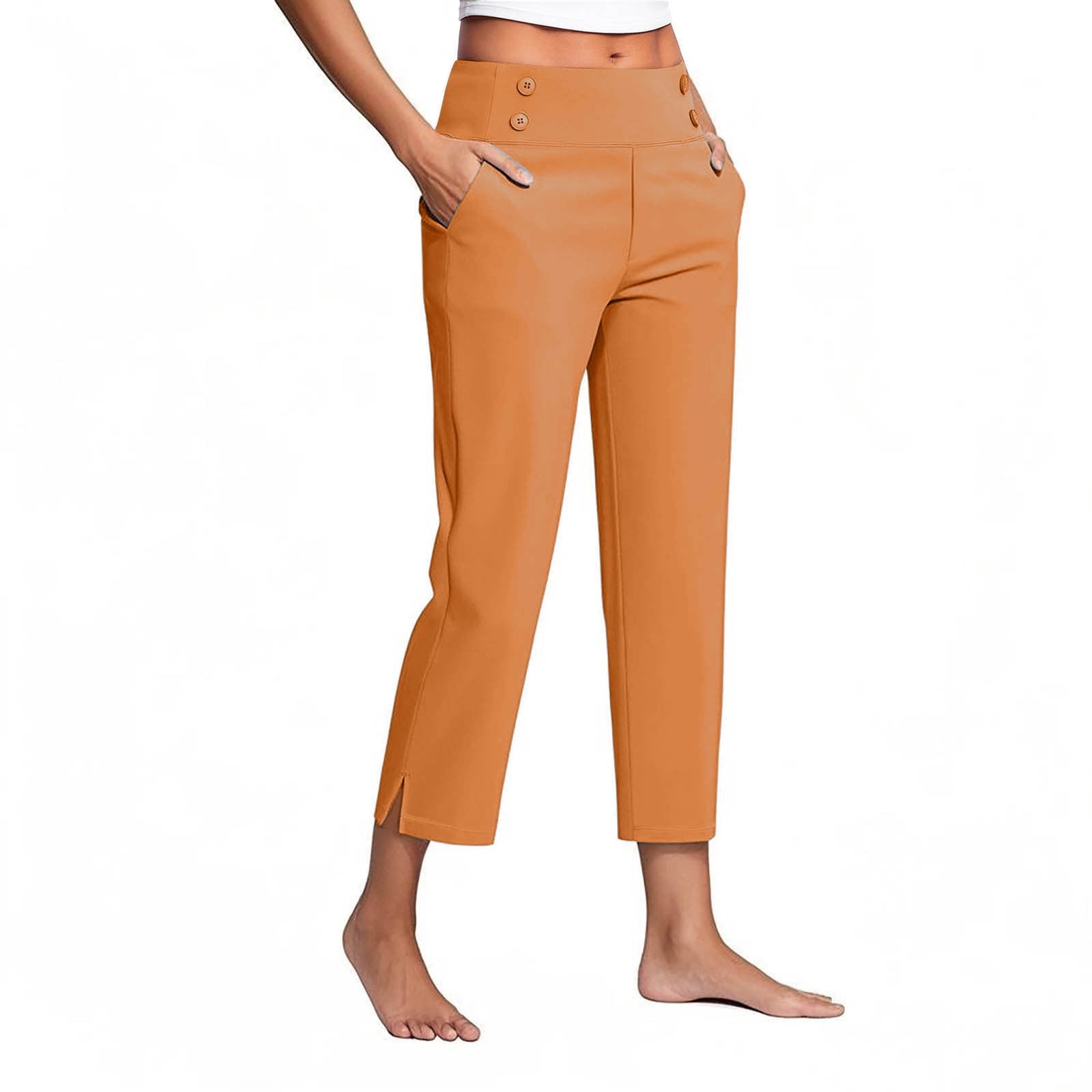 Comfort fit cotton pants with pockets - Tangerine Orange main image 1