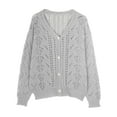 thumbnail image 1 of Caywon Women's Solid Color Cardigan Knit with Buttons Long Sleeve Sweater Coat Buttons Design Hollow Out Details for Daily Wear Cold Weather, 1 of 5