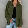 thumbnail image 1 of Caywon Women's Solid Color Casual Loose Lapel Long Sleeve Corduroy Shirt Jacket with Pockets and Buttons Warm Textured Fabric for Autumn Winter Daily Outdoor Wear, 1 of 8