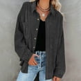 thumbnail image 1 of Caywon Women's Solid Color Casual Loose Lapel Long Sleeve Corduroy Shirt Jacket with Pockets and Buttons Warm Textured Fabric for Autumn Winter Daily Outdoor Wear, 1 of 8