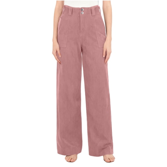 Caywon Women's Solid Color Corduroy Pants Full-Length Trousers with Button Zipper Pockets Soft Warm Fabric Casual Pants for Fall Winter Daily Outfits