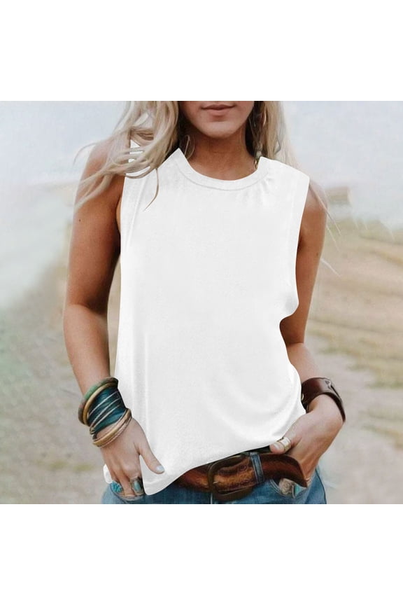 Women's Solid Color Crew Neck Casual Sleeveless Tank Top Lightweight Comfortable Breathable Basic Camisole for Summer Daily Outdoor Outfit