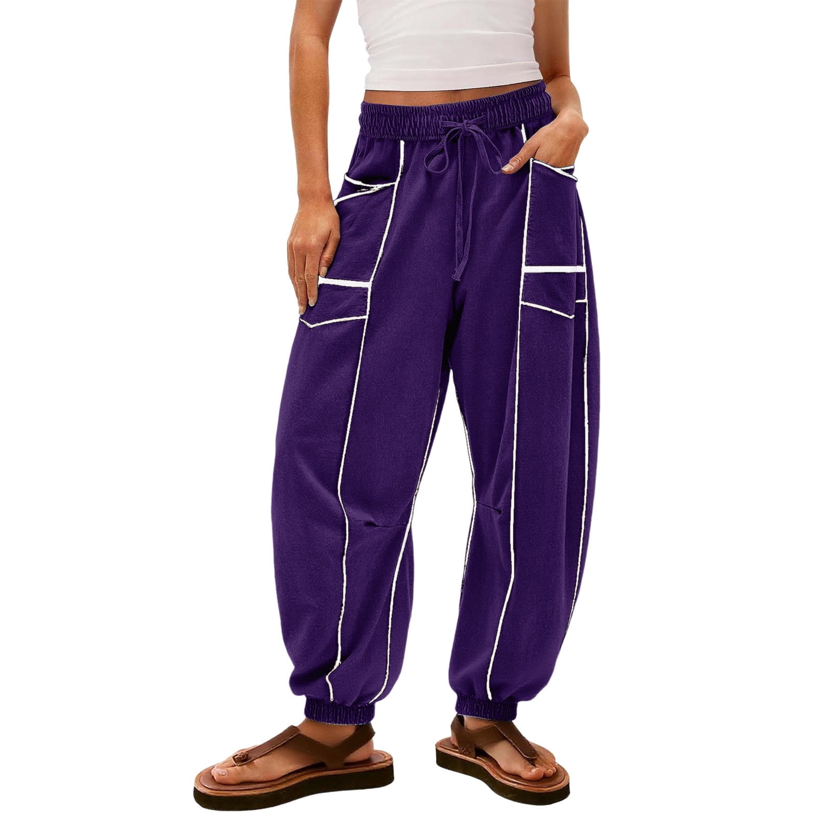 Wide Leg Casual Trousers Solid Color For Women