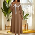 thumbnail image 1 of Caywon Women's Solid Color Lace Doll Collar Bow Long Sleeve Nightgown Ruffled Hem Maxi Sleep Dress Below Calf Length for Home, 1 of 5