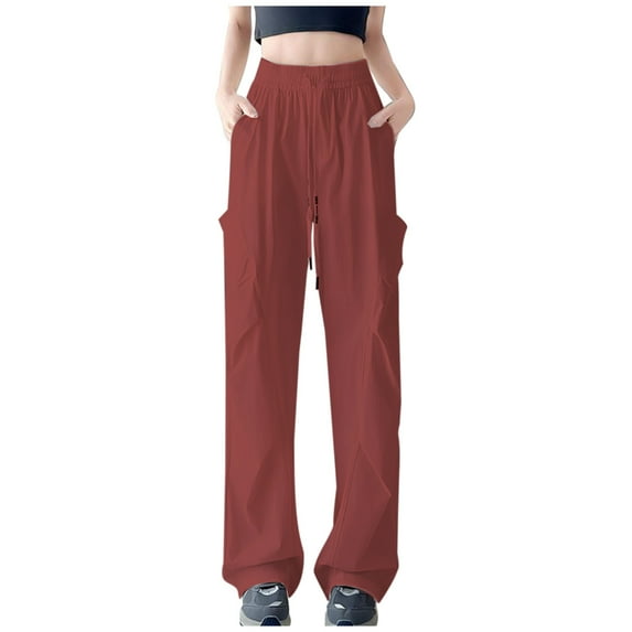 Caywon Women's Solid-Color Loose Wide-Leg Pants Casual Elastic Waist Cargo Pocket Trousers Ideal for Daily Casual Wear Shopping or Outdoor Trips