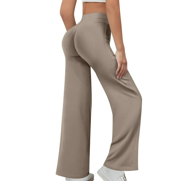 Caywon Women's Solid Color Pocket Butt Lifting Yoga Pants Athletic Wide Leg Pants Features Butt Lifting Design Sports Running Yoga Athletic Pants