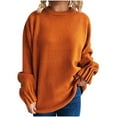 thumbnail image 1 of Caywon Women's Solid Color Pullover Round Neck Flared Sleeve Pullover Loose Knit Sweater Round Neck Sweater Trendy Flared Sleeve Design, 1 of 3