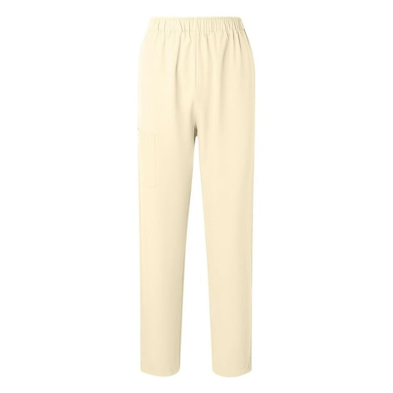 Caywon Women's Solid Color Straight Leg Work Pants Elastic Waist with Pockets Nurse Uniform Trousers Comfortable for Work