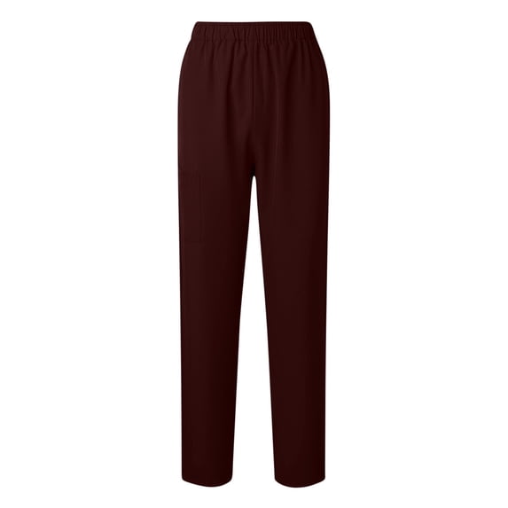 Caywon Women's Solid Color Straight Leg Work Pants Elastic Waist with Pockets Nurse Uniform Trousers Comfortable for Work