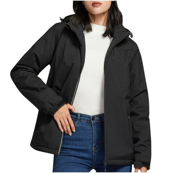 Caywon Women's Solid Color Zippered Pockets Windbreaker Jacket Long-Sleeve Casual Coat Jacket Stylish for Daily Outings and Light Outdoor Activities
