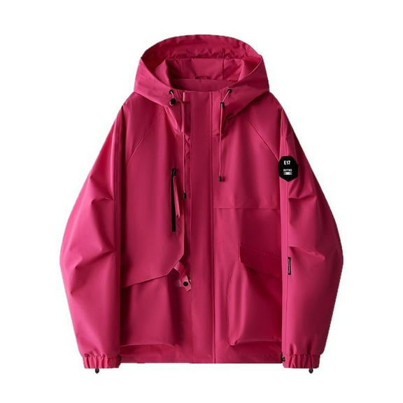 Caywon Women's Solid Color Zippered Pockets Windbreaker Jacket Long-Sleeve Casual Coat Jacket Stylish for Daily Outings and Light Outdoor Activities