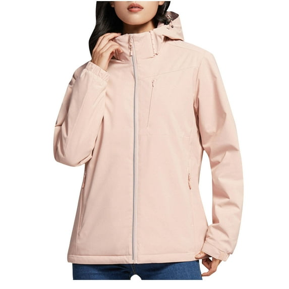 Caywon Women's Solid Color Zippered Pockets Windbreaker Jacket Long-Sleeve Casual Coat Jacket Stylish for Daily Outings and Light Outdoor Activities