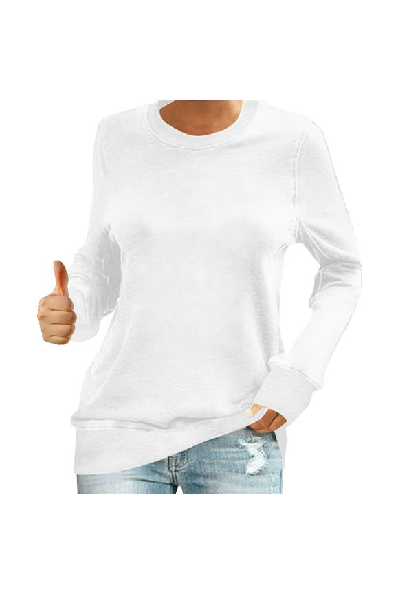 Women's Solid Crewneck Sweatshirt Long Sleeve Fitted Pullover Top Stretch Cotton Casual Basic No Hood Pullover Relaxed Fit Tops