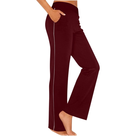 Caywon Women's Spring Summer Athletic Casual Elastic Waist Color Block Long Pants High Waist Stretchy Comfortable Trousers for Workout Outdoor Wine M
