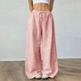 thumbnail image 1 of Caywon Women's Spring Summer Mid Rise Striped Pants Adjustable Drawstring Tie Waist Soft BreathableCasual Full-Length Trousers for Home Daily Wear, 1 of 5