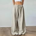 thumbnail image 1 of Caywon Women's Spring Summer Mid Rise Striped Pants Adjustable Drawstring Tie Waist Soft BreathableCasual Full-Length Trousers for Home Daily Wear, 1 of 5