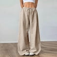 thumbnail image 1 of Caywon Women's Spring Summer Mid Rise Striped Pants Adjustable Drawstring Tie Waist Soft BreathableCasual Full-Length Trousers for Home Daily Wear, 1 of 5
