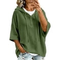thumbnail image 1 of Caywon Women's Sweater, Hooded 3/4 Sleeve Button Front with Drawstring and Ribbed Trim, Loose Knit Casual Fall Winter Daily Wear for Women, 1 of 8