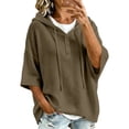 thumbnail image 1 of Caywon Women's Sweater, Hooded 3/4 Sleeve Button Front with Drawstring and Ribbed Trim, Loose Knit Casual Fall Winter Daily Wear for Women, 1 of 8