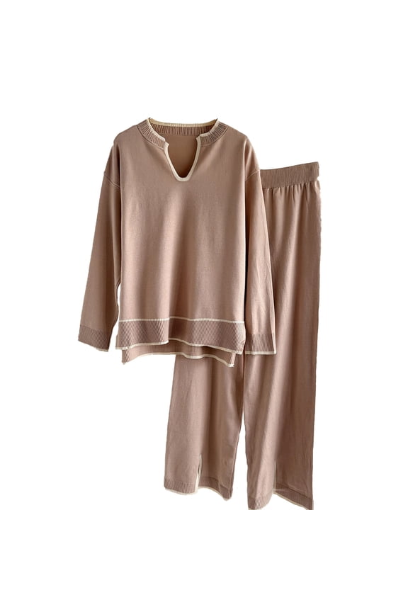 Women's Sweater Set Autumn Winter U Neck Long Sleeve Knit Split Wide Leg Pants Knit Two Piece Set Warm Knit Material for Cold Seasons Comfortable Suitable for Daily Wear