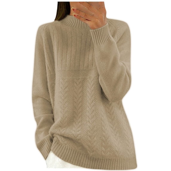 Caywon Women's Sweater Solid Color Semi-High Neck Round Neck Long Sleeve Versatile Elegant Knit Sweater Soft Comfortable for Autumn Winter Daily Wear
