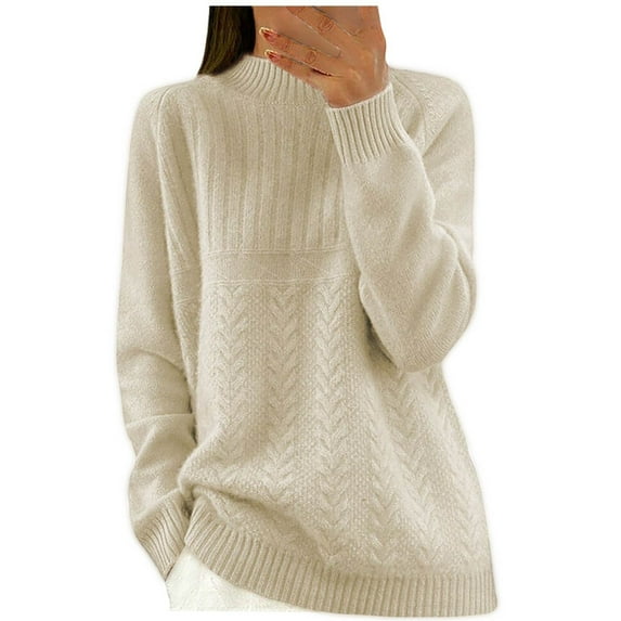 Caywon Women's Sweater Solid Color Semi-High Neck Round Neck Long Sleeve Versatile Elegant Knit Sweater Soft Comfortable for Autumn Winter Daily Wear