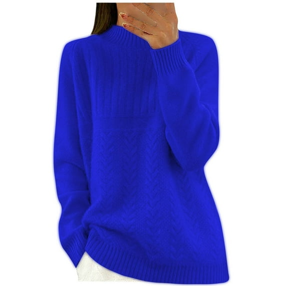 Caywon Women's Sweater Solid Color Semi-High Neck Round Neck Long Sleeve Versatile Elegant Knit Sweater Soft Comfortable for Autumn Winter Daily Wear