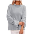 thumbnail image 1 of Caywon Women's Sweater Solid Color Semi-High Neck Round Neck Long Sleeve Versatile Elegant Knit Sweater Soft Comfortable for Autumn Winter Daily Wear, 1 of 5
