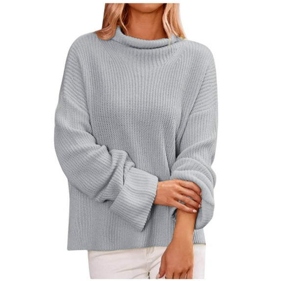 Caywon Women's Sweater Solid Color Semi-High Neck Round Neck Long Sleeve Versatile Elegant Knit Sweater Soft Comfortable for Autumn Winter Daily Wear