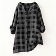 thumbnail image 1 of Caywon Women's V Neck Long Sleeve Plaid Button Down Shirt Top Loose Fit Breathable Fabric Comfortable for Daily Office Wear, 1 of 6