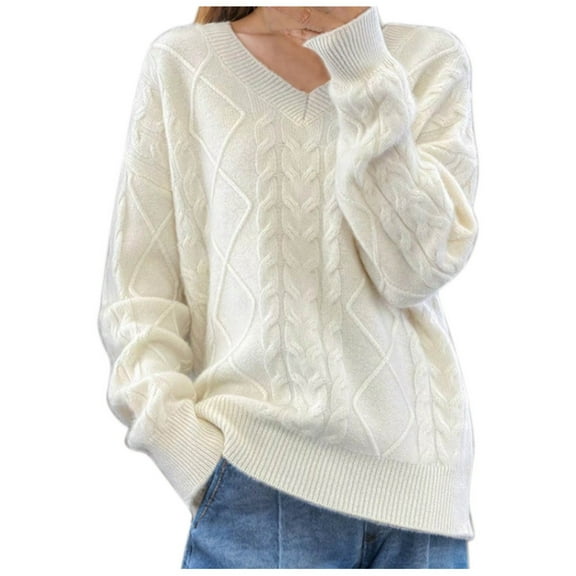 Caywon Women's V-Neck Sweater Solid Color Knit Top Pullover Sweater Delicate Details for Autumn Winter Daily Wear Daily Activities