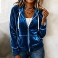 thumbnail image 1 of Caywon Women's Velvet Zip Up Hoodie Long Sleeve Drawstring Hooded Jacket with Pockets Stretch Velour Casual Sweatshirt, 1 of 7