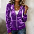 thumbnail image 1 of Caywon Women's Velvet Zip Up Hoodie Long Sleeve Drawstring Hooded Jacket with Pockets Stretch Velour Casual Sweatshirt, 1 of 7