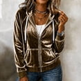 thumbnail image 1 of Caywon Women's Velvet Zip Up Hoodie Long Sleeve Drawstring Hooded Jacket with Pockets Stretch Velour Casual Sweatshirt, 1 of 7
