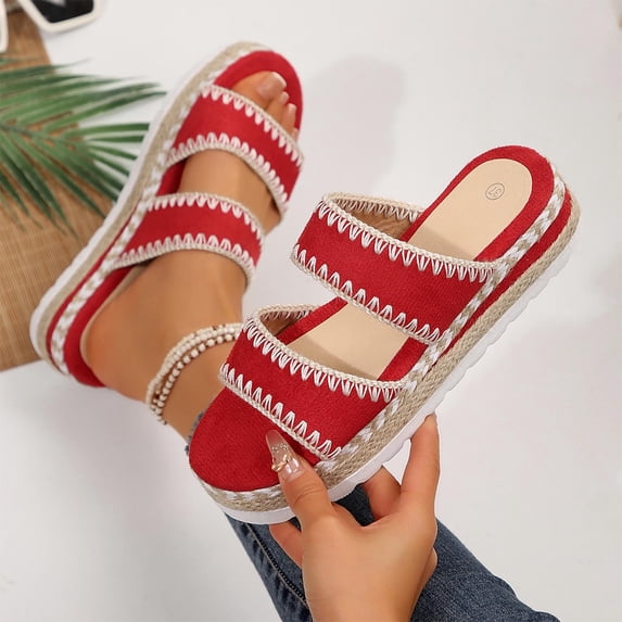 Caywon Women's Wedge Sandals Flat Open Toe Non Slip Slides Comfortable Chunky Low Heel Beach Sandals Slide Sandals Comfortable Casual