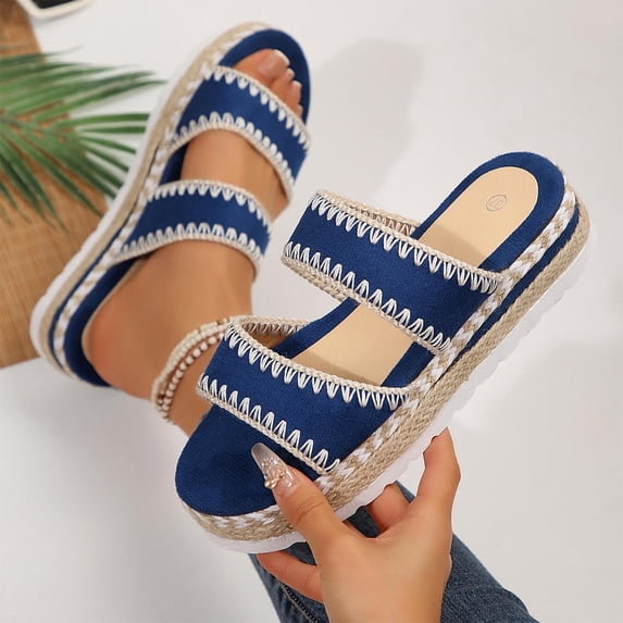 Caywon Women's Wedge Sandals Flat Open Toe Non Slip Slides Comfortable Chunky Low Heel Beach Sandals Slide Sandals Comfortable Casual