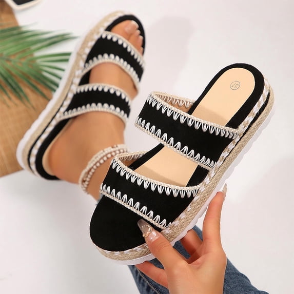 Caywon Women's Wedge Sandals Flat Open Toe Non Slip Slides Comfortable Chunky Low Heel Beach Sandals Slide Sandals Comfortable Casual