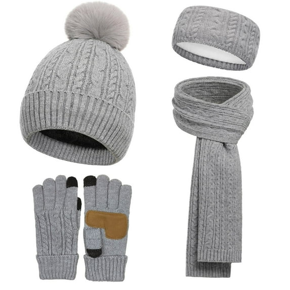 Caywon Women's Winter Double Layer Fleece Lined Thickened Warm Wool Hat Scarf Gloves Four Piece Set Clothing Matching Set Coordinated Design