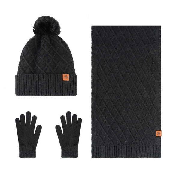 Caywon Women's Winter Double Layer Fleece Lined Thickened Warm Wool Hat Scarf Gloves Three Piece Set Clothing Matching Set Coordinated Design