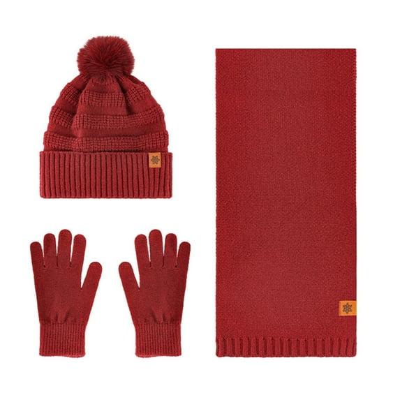 Caywon Women's Winter Double Layer Fleece Lined Thickened Warm Wool Hat Scarf Gloves Three Piece Set Clothing Matching Set Coordinated Design