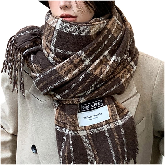 Caywon Women's Winter Fashion Plaid Scarf Warm Soft Cozy Fabric Gentle Classic Plaid Pattern Stylish Design Winter Fall Warm Scarf Big Tartan Scarves Wrap