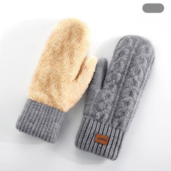 Caywon Women's Winter Knitted Double Layer Gloves Thickened Warm Gloves Soft Comfortable Cold Proof Gloves for Daily Commuting