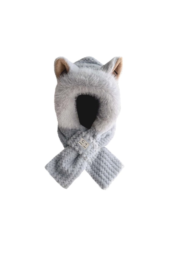 Women's Winter Solid Color Hat and Scarf Set Warm Cold Proof Neck Gaiter Ear Protection Hat 2 in 1 Design Saves Matching Time