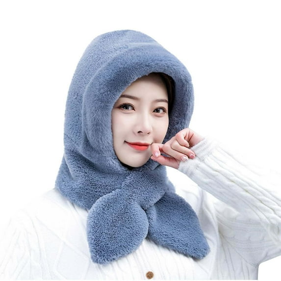 Caywon Women's Winter Solid Color Hat and Scarf Set Warm Cold Proof Neck Gaiter Ear Protection Hat 2 in 1 Design Saves Matching Time