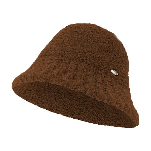 Caywon Women's Winter Thickened Solid Color Fisherman Hat Cold Proof Warm Bucket Hat Fleece Lined Cold Weather Accessory