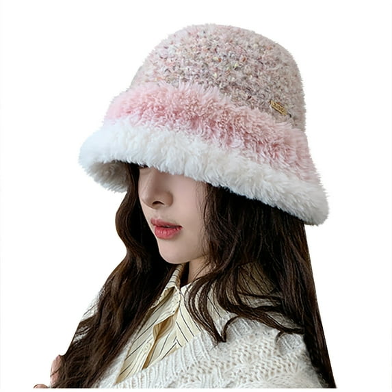 Caywon Women's Winter Thickened Solid Color Fisherman Hat Cold Proof Warm Bucket Hat Fleece Lined Cold Weather Accessory