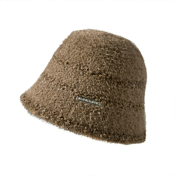 Caywon Women's Winter Thickened Solid Color Fisherman Hat Cold Proof Warm Bucket Hat Fleece Lined Cold Weather Accessory