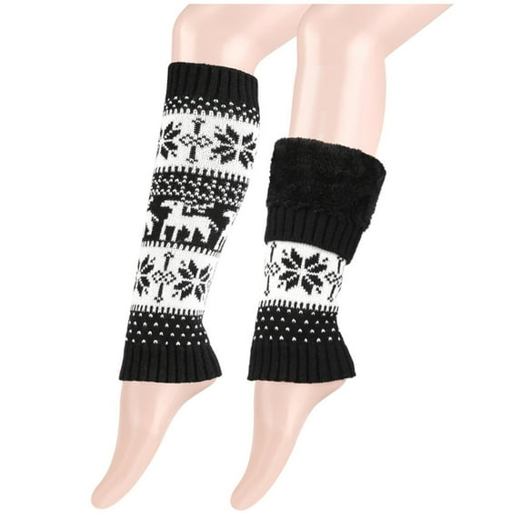 Caywon Women's Wool Fleece Christmas Printed Leg Warmers Warm Knitted Leg Warmers Yoga Leg Warmers Knee High Socks Autumn Winter Slouch Socks Foot