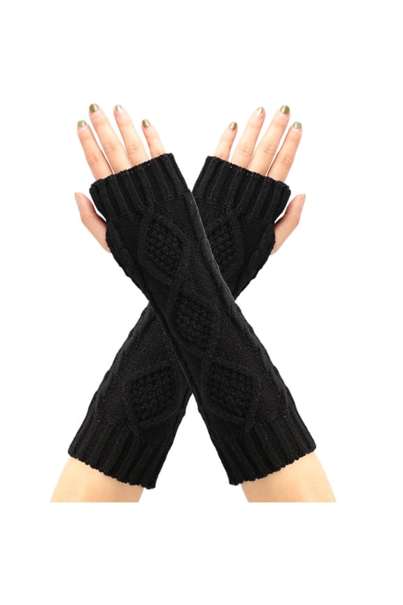Women's Woolen Thick Warm Long Gloves Fake Sleeves Fingerless Arm Warmers Knitted Arm Covers Ideal for Cold Weather Keeps Arms Cozy and Stylish Suitable