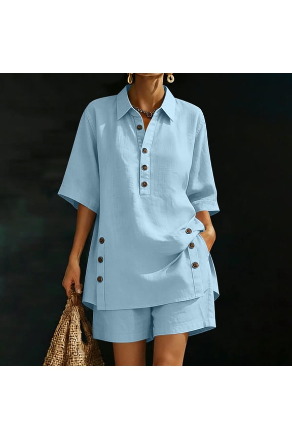 Womens 2 Piece Polo Top and Shorts Set Short Sleeve Half Button Loungewear Elastic Waist With Pockets Breathable Wrinkle-Free Casual Loose Fit Summer Daily Wear Conjunto de Ropa para Mujer